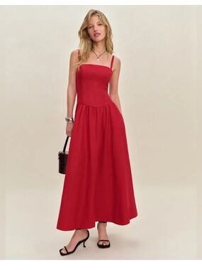 Reformation Katarin Red Square-Neck Midi Dress